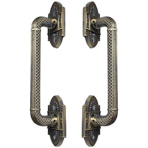 Puxador Duplo Petrus 350mm Bronze Antigo Porta Pivotante Correr Passagem Madeira Vidro  Rústico