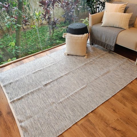 Tapete Artesanal Algodão Sala Quarto Slim Cinza Mesclado 200 x 270