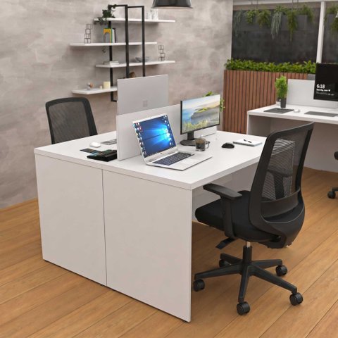 Kit Estação de Trabalho 2 Lugares + 2 Cadeiras de Escritório Ergonômicas Mesa 120x60cm