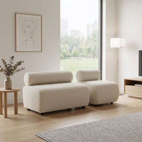 Sofá Namoradeira e Poltrona Decorativa para Sala Nara Bouclê Ted D03 - D'Rossi
