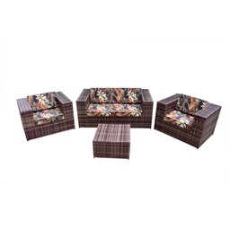 Conjunto de sofá premium 2l + 2 poltronas + puff de centro - fibra sintética e alumínio - 1
