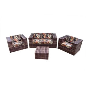 Conjunto de sofá premium 2l + 2 poltronas + puff de centro - fibra sintética e alumínio