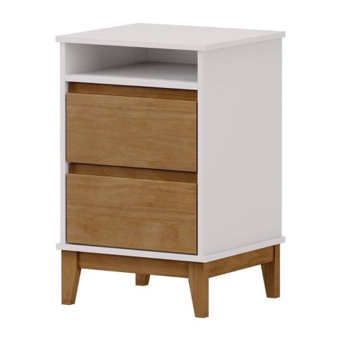 Mesa de Cabeceira Herring 2 Gavetas e 1 Nicho na Cor Off White com Freijó 68 Cm - 68482