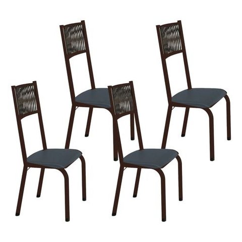 Kit 4 Cadeiras Sofia Corino Grafite e Fibra Nautica Preta Tubo Marrom Cafe