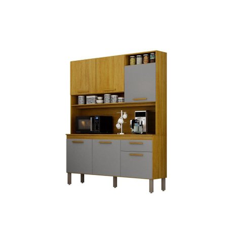 Cozinha Noor 145 cm com 6 Portas e 1 Gaveta Cinamomo/Cinza
