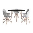 Ver imagem 6 de Mesa Jantar Redonda 110Cm Preta Clips 3 Pés Com 5 Cadeiras Brancas Base Cobre - Cor: Preto