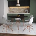 Ver imagem 1 de Mesa Jantar Redonda 110Cm Preta Clips 3 Pés Com 5 Cadeiras Brancas Base Cobre - Cor: Preto