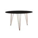 Ver imagem 5 de Mesa Jantar Redonda 110Cm Preta Clips 3 Pés Com 5 Cadeiras Brancas Base Cobre - Cor: Preto