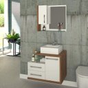 Ver imagem 1 de Gabinete para Banheiro 1 Porta 2 Gavetas com Cuba Q35 e Espelheira Legno 650W Espresso Móveis Branco