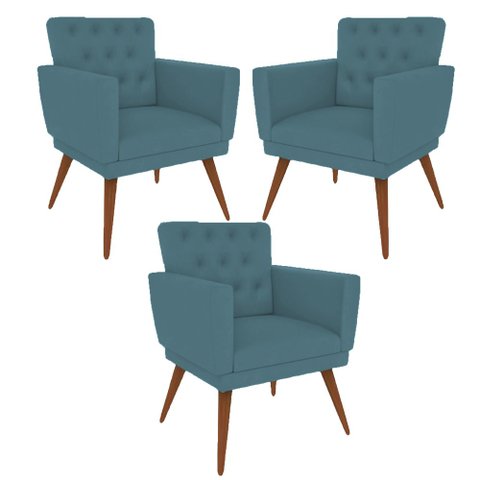 Kit 3 Poltronas Nina com Capitone - Azul Turqueza
