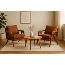 Ver imagem 1 de Kit 2 Poltronas Mona Luxo Madeira Maciça Linho Terracota para Sala de Estar Decorativa Moderna