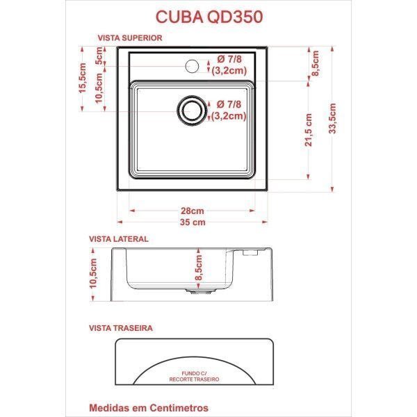 Gabinete para Banheiro 1 Porta 2 Gavetas com Cuba Q35 e Espelheira Legno 650W Espresso Móveis - 4