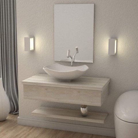 Conjunto Bancada para Banheiro com Cuba Abaulada L42 e Prateleira Metrópole 805W Branco/Snow