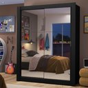 Ver imagem 1 de Guarda-Roupa Solteiro Madesa Dallas 2 Portas de Correr de Espelho 2 Gavetas Preto Cor:Preto