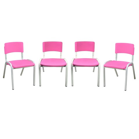 Kit 4 Cadeira Iso Infantil Rosa Escolar e Creche