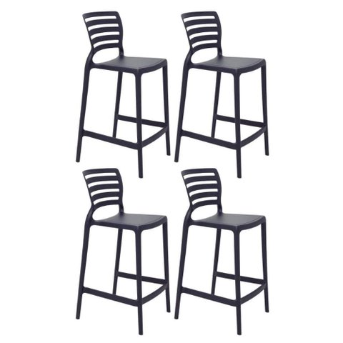 Kit 4 Cadeiras Altas Tramontina Plástico Resistente Grafite Banqueta Bar Bancada Cozinha Summa