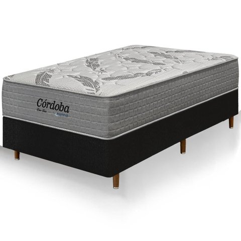 Cama Box Preta + Colchão Solteiro Córdoba Molas Ensacadas Duo Face 88x188x70cm - Macio