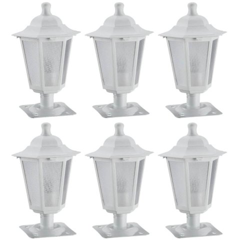 Kit 6 Balizadores Luminárias de Jardim Branco 31cm Clássico Alumínio Lente Fosca Grega Dital