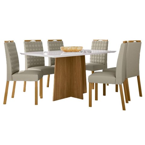 Mesa de Jantar Anitta 160x90 Cm com Vidro Ype Off White e 6 Cadeiras Mariana Ype Veludo Nude – New C