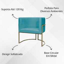 Kit 2 Poltronas Decorativa Recepção Luna Suede Cores Base de Ferro Champagne - 3