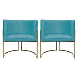 Kit 2 Poltronas Decorativa Recepção Luna Suede Cores Base de Ferro Champagne - 1