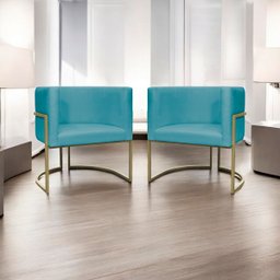 Kit 2 Poltronas Decorativa Recepção Luna Suede Cores Base de Ferro Champagne - 2