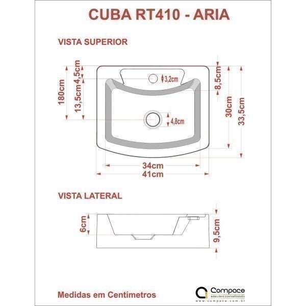 Bancada para Banheiro 80cm com Cuba Aria e Prateleira 805w Metrópole Compace - 5