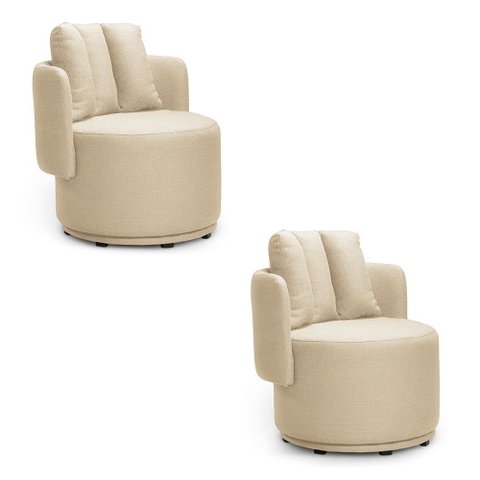 Poltrona Sala Orgânica Base Giratória Amélia Kit 2 Linho K01 - D'rossi