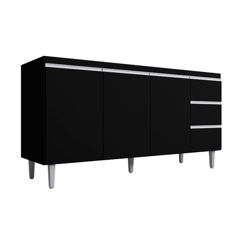 Balcão Gabinete de Pia para Cozinha sem Tampo 160cm 3 Portas Andréia Preto Fosco- Mabe Magazine