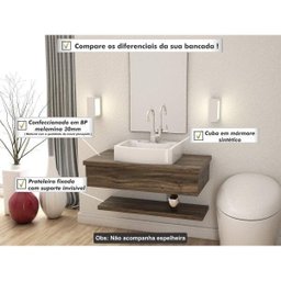 Bancada para Banheiro 80cm com Cuba Aria e Prateleira 805W Metrópole  - 6