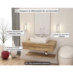 Bancada para Banheiro 80cm com Cuba Aria e Prateleira 805W Metrópole  - 6