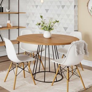 Conjunto Mesa Belmont 120cm com 4 Cadeiras Brancas Charles Eames Eiffel