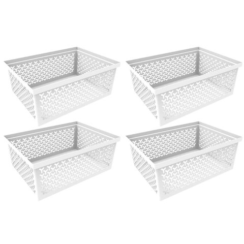 4 Cestos Organizadores G Crippa Grande Branco Retangular Escritório Closet Banheiro Lavanderia