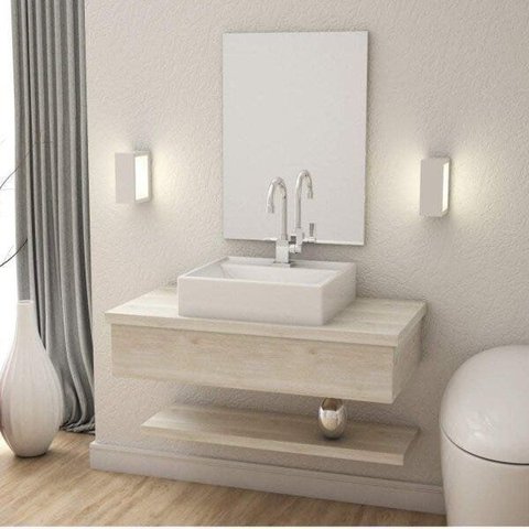 Bancada para Banheiro 80cm com Cuba Q39 e Prateleira 805W Metrópole Branco/Snow