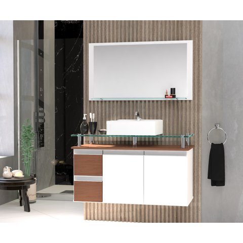 Conjunto para Banheiro Gabinete com Cuba e Espelheira 80cm Diamante