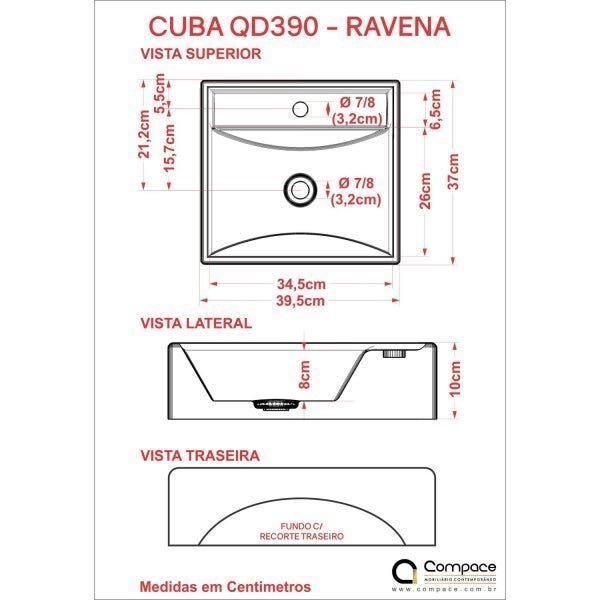 Bancada para Banheiro 80cm com Cuba Q39 e Prateleira 805W Metrópole Compace - 5