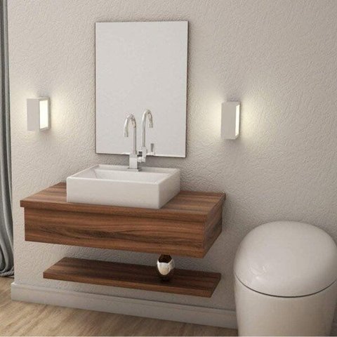 Bancada para Banheiro 80cm com Cuba Q39 e Prateleira 805W Metrópole Marrom/Nogal
