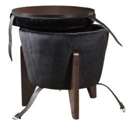 Pufe Mesa Centro Baú Pés Preto Veludo Preto Soft Tampo Preto - 3