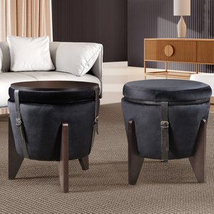 Pufe Mesa Centro Baú Pés Preto Veludo Preto Soft Tampo Preto