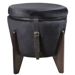 Pufe Mesa Centro Baú Pés Preto Veludo Preto Soft Tampo Preto - 2
