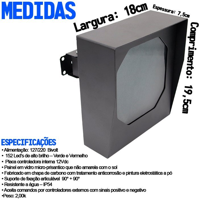 Painel Controlador Semáforo Led Direcionável com Suporte 152 Leds Bivolt Receptor Controles 3 Canais - 3