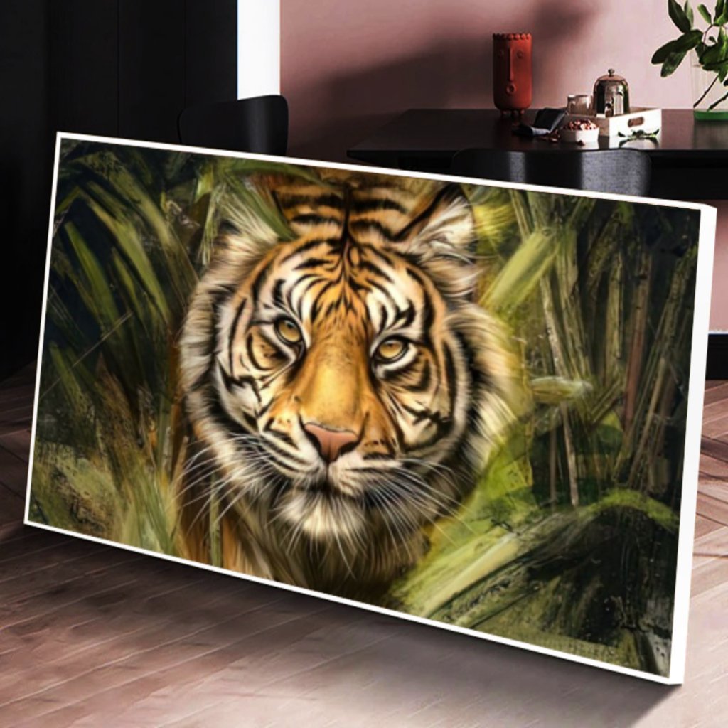 Quadros 3d Grande Tela Tigre Pintura Azul Sala 90x60