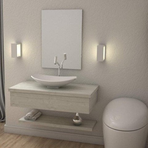Bancada para Banheiro 80cm com Cuba Canoa L45 e Prateleira 805W Metrópole Branco/Snow