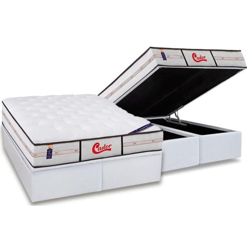 Cama Box Baú King: Colchão Molas Ensacadas Castor Pocket Gold Star Vitagel Class Double Face +