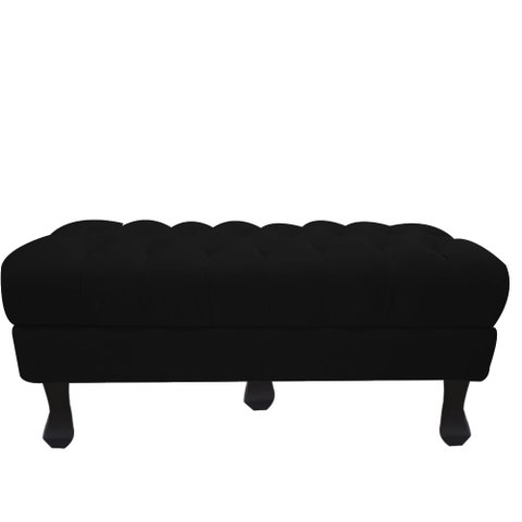 Recamier Baú Luis Xv Capitonê Retrô 180cm Suede Preto Pés Madeira Mz Decor