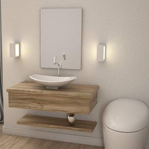Bancada para Banheiro 80cm com Cuba Canoa L45 e Prateleira 805W Metrópole Marrom/Carvalho