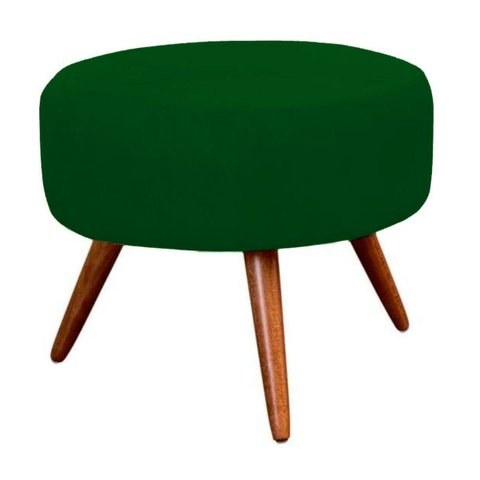 Puff Pufe Banqueta Redondo Estofado Pés Madeira Suede