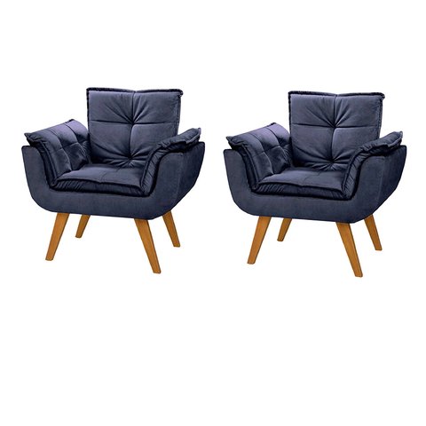 Kit 2 Poltrona Azul Marinho Cadeira Decorativa Dani Sala Recepção Pés Caramelo