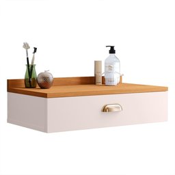 Penteadeira Gloss para Maquiagem Camarim com 1 Gaveta Puxador Concha Suspensa - Off White/ Cinamomo - 4