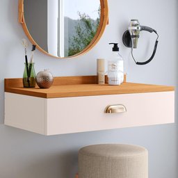 Penteadeira Gloss para Maquiagem Camarim com 1 Gaveta Puxador Concha Suspensa - Off White/ Cinamomo - 1